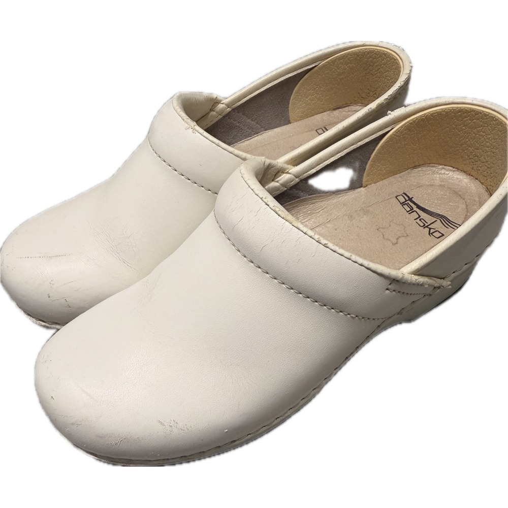 Dansko Professional White Leather Clogs Womens 37 Slip Resistant Nursing Shoes